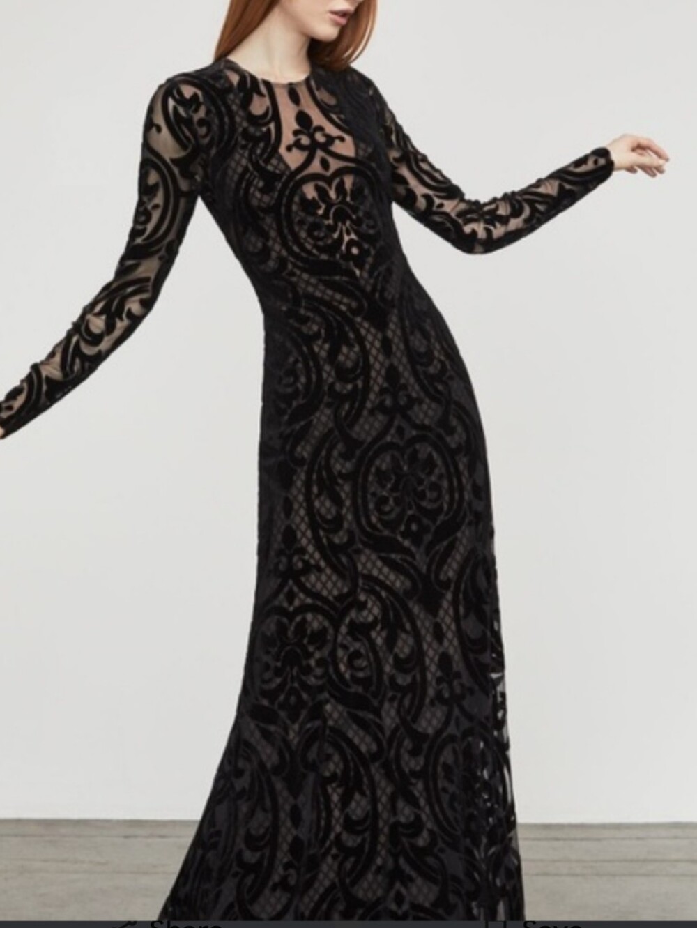 BCBGMaxAzria Black Velvet Burnout Long Sleeve Gown size L new with tags